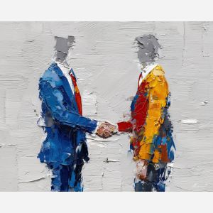 open, collaboration, business theme, office scene, meeting, professional, palette knife, oil painting, impasto, textured surface, corporate, modern office, workplace art, presentation, desk, whiteboard