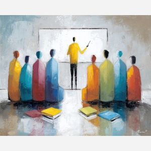 quiet, office, business theme, office scene, meeting, professional, palette knife, oil painting, impasto, textured surface, corporate, modern office, workplace art, presentation, collaboration, desk, whiteboard