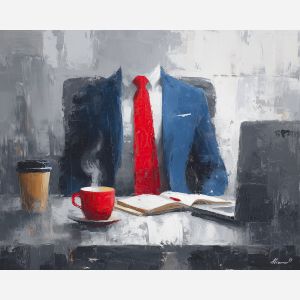 clean, task, business theme, office scene, meeting, professional, palette knife, oil painting, impasto, textured surface, corporate, modern office, workplace art, presentation, collaboration, desk, whiteboard