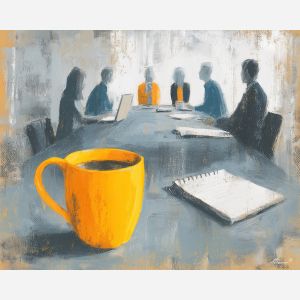 business, collaboration, business theme, office scene, meeting, professional, palette knife, oil painting, impasto, textured surface, corporate, modern office, workplace art, presentation, desk, whiteboard