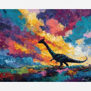 dinosaur, modern art, palette knife, oil painting, impasto, textured surface, contemporary, expressive, visual art, creative, abstract, painterly, bold colors, concept art, illustrative, graphic