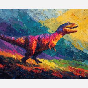 dinosaur, modern art, palette knife, oil painting, impasto, textured surface, contemporary, expressive, visual art, creative, abstract, painterly, bold colors, concept art, illustrative, graphic
