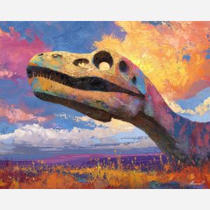 dinosaur, modern art, palette knife, oil painting, impasto, textured surface, contemporary, expressive, visual art, creative, abstract, painterly, bold colors, concept art, illustrative, graphic