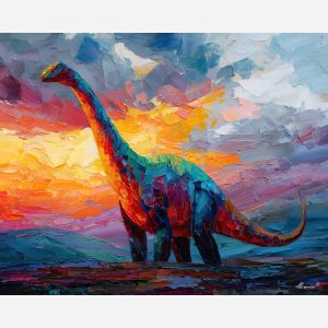 dinosaur, modern art, palette knife, oil painting, impasto, textured surface, contemporary, expressive, visual art, creative, abstract, painterly, bold colors, concept art, illustrative, graphic