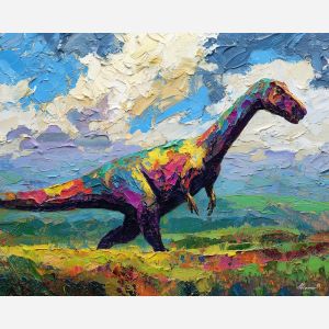 dinosaur, modern art, palette knife, oil painting, impasto, textured surface, contemporary, expressive, visual art, creative, abstract, painterly, bold colors, concept art, illustrative, graphic