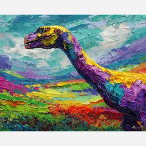 dinosaur, modern art, palette knife, oil painting, impasto, textured surface, contemporary, expressive, visual art, creative, abstract, painterly, bold colors, concept art, illustrative, graphic