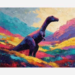 dinosaur, modern art, palette knife, oil painting, impasto, textured surface, contemporary, expressive, visual art, creative, abstract, painterly, bold colors, concept art, illustrative, graphic