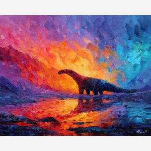dinosaur, modern art, palette knife, oil painting, impasto, textured surface, contemporary, expressive, visual art, creative, abstract, painterly, bold colors, concept art, illustrative, graphic
