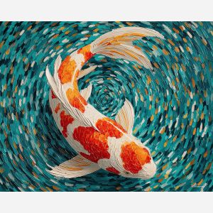 koi, fish, modern art, palette knife, oil painting, impasto, textured surface, contemporary, expressive, visual art, creative, abstract, painterly, bold colors, concept art, illustrative, graphic