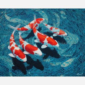 koi, fish, modern art, palette knife, oil painting, impasto, textured surface, contemporary, expressive, visual art, creative, abstract, painterly, bold colors, concept art, illustrative, graphic