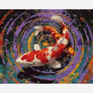 koi, fish, modern art, palette knife, oil painting, impasto, textured surface, contemporary, expressive, visual art, creative, abstract, painterly, bold colors, concept art, illustrative, graphic