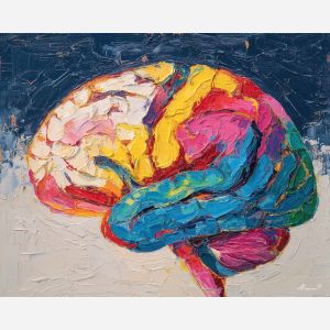 brain, modern art, palette knife, oil painting, impasto, textured surface, contemporary, expressive, visual art, creative, abstract, painterly, bold colors, concept art, illustrative, graphic