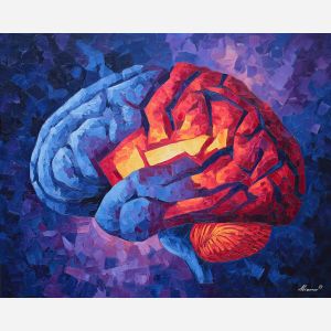 brain, modern art, palette knife, oil painting, impasto, textured surface, contemporary, expressive, visual art, creative, abstract, painterly, bold colors, concept art, illustrative, graphic