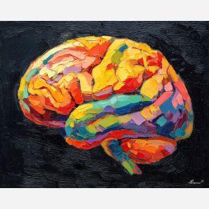 brain, modern art, palette knife, oil painting, impasto, textured surface, contemporary, expressive, visual art, creative, abstract, painterly, bold colors, concept art, illustrative, graphic
