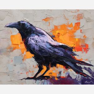 raven, modern art, palette knife, oil painting, impasto, textured surface, contemporary, expressive, visual art, creative, abstract, painterly, bold colors, concept art, illustrative, graphic