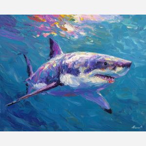 shark, palette knife, oil painting, impasto, textured surface, artwork, expressive, modern, creative, visual art, illustration, bold colors, painterly, contemporary, graphic, conceptual
