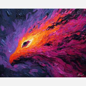 phoenix, palette knife, oil painting, impasto, textured surface, artwork, expressive, modern, creative, visual art, illustration, bold colors, painterly, contemporary, graphic, conceptual
