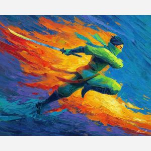 naruto, palette knife, oil painting, impasto, textured surface, artwork, expressive, modern, creative, visual art, illustration, bold colors, painterly, contemporary, graphic, conceptual