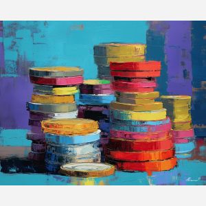 money, palette knife, oil painting, impasto, textured surface, artwork, expressive, modern, creative, visual art, illustration, bold colors, painterly, contemporary, graphic, conceptual