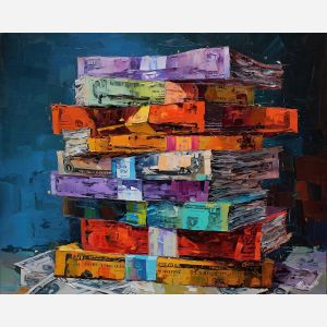money, palette knife, oil painting, impasto, textured surface, artwork, expressive, modern, creative, visual art, illustration, bold colors, painterly, contemporary, graphic, conceptual
