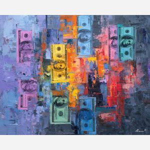 money, palette knife, oil painting, impasto, textured surface, artwork, expressive, modern, creative, visual art, illustration, bold colors, painterly, contemporary, graphic, conceptual