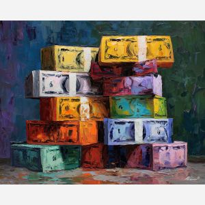money, palette knife, oil painting, impasto, textured surface, artwork, expressive, modern, creative, visual art, illustration, bold colors, painterly, contemporary, graphic, conceptual