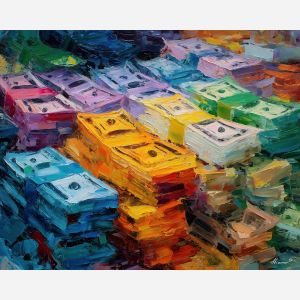 money, palette knife, oil painting, impasto, textured surface, artwork, expressive, modern, creative, visual art, illustration, bold colors, painterly, contemporary, graphic, conceptual
