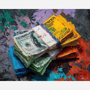 money, palette knife, oil painting, impasto, textured surface, artwork, expressive, modern, creative, visual art, illustration, bold colors, painterly, contemporary, graphic, conceptual