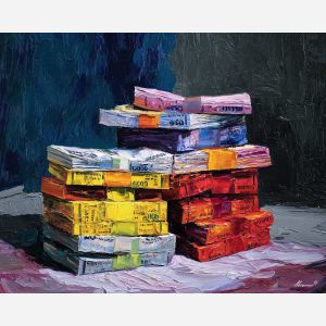 money, palette knife, oil painting, impasto, textured surface, artwork, expressive, modern, creative, visual art, illustration, bold colors, painterly, contemporary, graphic, conceptual
