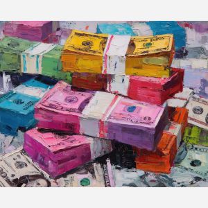 money, palette knife, oil painting, impasto, textured surface, artwork, expressive, modern, creative, visual art, illustration, bold colors, painterly, contemporary, graphic, conceptual