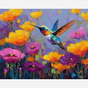 hummingbird, palette knife, oil painting, impasto, textured surface, artwork, expressive, modern, creative, visual art, illustration, bold colors, painterly, contemporary, graphic, conceptual