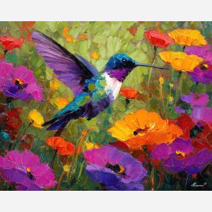 hummingbird, palette knife, oil painting, impasto, textured surface, artwork, expressive, modern, creative, visual art, illustration, bold colors, painterly, contemporary, graphic, conceptual