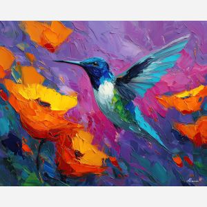 hummingbird, palette knife, oil painting, impasto, textured surface, artwork, expressive, modern, creative, visual art, illustration, bold colors, painterly, contemporary, graphic, conceptual