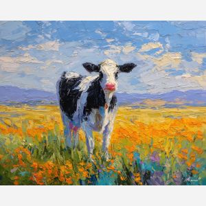 cow, palette knife, oil painting, impasto, textured surface, artwork, expressive, modern, creative, visual art, illustration, bold colors, painterly, contemporary, graphic, conceptual