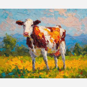 cow, palette knife, oil painting, impasto, textured surface, artwork, expressive, modern, creative, visual art, illustration, bold colors, painterly, contemporary, graphic, conceptual