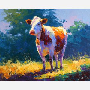 cow, palette knife, oil painting, impasto, textured surface, artwork, expressive, modern, creative, visual art, illustration, bold colors, painterly, contemporary, graphic, conceptual