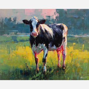 cow, palette knife, oil painting, impasto, textured surface, artwork, expressive, modern, creative, visual art, illustration, bold colors, painterly, contemporary, graphic, conceptual