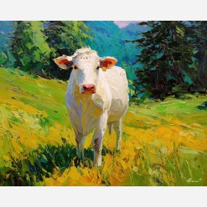 cow, palette knife, oil painting, impasto, textured surface, artwork, expressive, modern, creative, visual art, illustration, bold colors, painterly, contemporary, graphic, conceptual