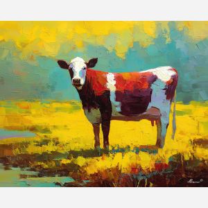 cow, palette knife, oil painting, impasto, textured surface, artwork, expressive, modern, creative, visual art, illustration, bold colors, painterly, contemporary, graphic, conceptual