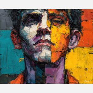 monkey, palette knife, oil painting, impasto, textured surface, modern art, symbolic, expressive, visual art, creative, painterly, bold colors, contemporary, conceptual, illustrative, abstract