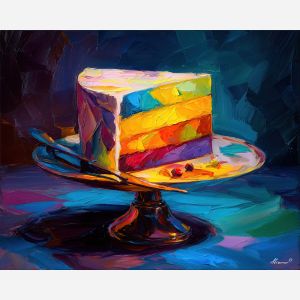 cake, palette knife, oil painting, impasto, textured surface, artwork, expressive, modern, creative, visual art, illustration, bold colors, painterly, contemporary, graphic, conceptual