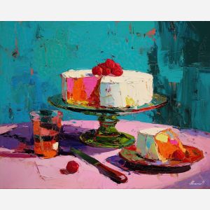cake, palette knife, oil painting, impasto, textured surface, artwork, expressive, modern, creative, visual art, illustration, bold colors, painterly, contemporary, graphic, conceptual