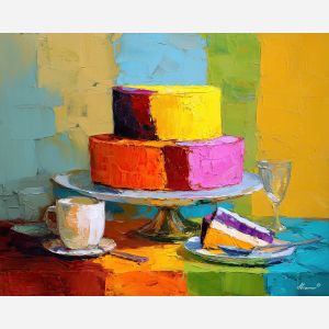 cake, palette knife, oil painting, impasto, textured surface, artwork, expressive, modern, creative, visual art, illustration, bold colors, painterly, contemporary, graphic, conceptual