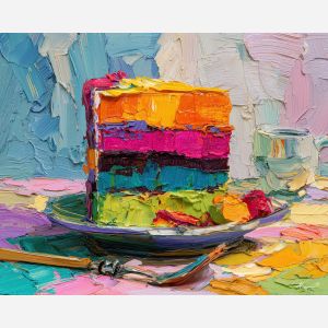 cake, palette knife, oil painting, impasto, textured surface, artwork, expressive, modern, creative, visual art, illustration, bold colors, painterly, contemporary, graphic, conceptual