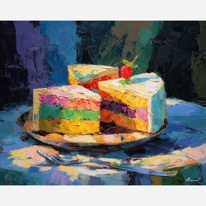 cake, palette knife, oil painting, impasto, textured surface, artwork, expressive, modern, creative, visual art, illustration, bold colors, painterly, contemporary, graphic, conceptual
