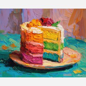 cake, palette knife, oil painting, impasto, textured surface, artwork, expressive, modern, creative, visual art, illustration, bold colors, painterly, contemporary, graphic, conceptual