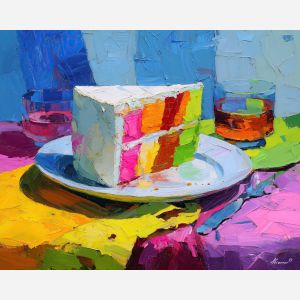 cake, palette knife, oil painting, impasto, textured surface, artwork, expressive, modern, creative, visual art, illustration, bold colors, painterly, contemporary, graphic, conceptual