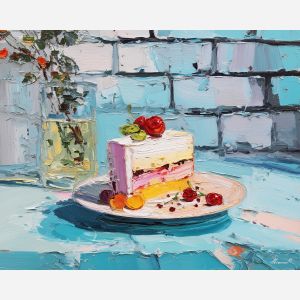 cake, palette knife, oil painting, impasto, textured surface, artwork, expressive, modern, creative, visual art, illustration, bold colors, painterly, contemporary, graphic, conceptual