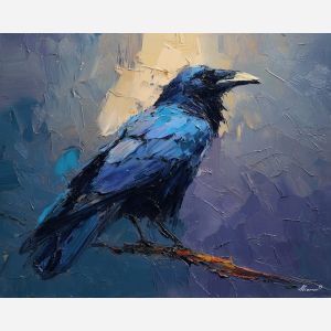 crow, palette knife, oil painting, impasto, textured surface, modern art, symbolic, expressive, visual art, creative, painterly, bold colors, contemporary, conceptual, illustrative, abstract