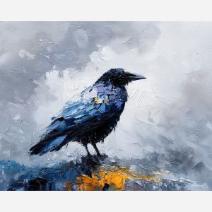 crow, palette knife, oil painting, impasto, textured surface, modern art, symbolic, expressive, visual art, creative, painterly, bold colors, contemporary, conceptual, illustrative, abstract